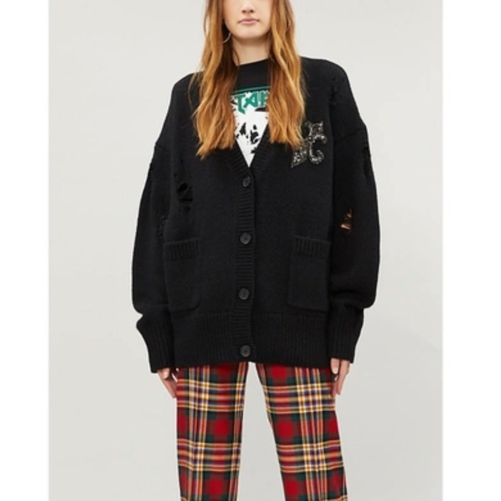 The Kooples Fleur De Lys Embellished Wool-Blend Oversized Cardigan S/M/L/XL